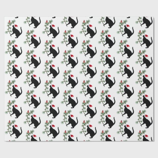 Santa Black Cat Red Bird Christmas Paper (Flat)