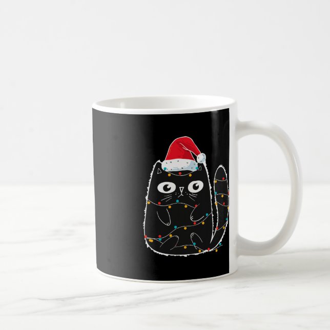 Santa Black Cat Tangled Up In Christmas Cat Lover  Coffee Mug (Right)