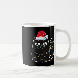 Santa Black Cat Tangled Up In Christmas Cat Lover Coffee Mug