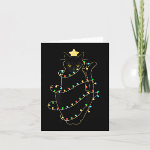 Santa Black Cat Tangled Up In Christmas Tree Light Card