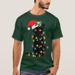 Santa Black Cat Tangled Up In Christmas Tree Light T-Shirt<br><div class="desc">Santa Black Cat Tangled Up In Christmas Tree Lights Holiday .Great shirt for yourself,  family,  grandpa,  grandma,  grandmother,  grandfather,  mum,  dad,  sister,  brother,  uncle,  aunt,  men,  women or anyone</div>