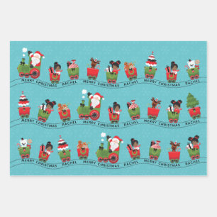 Santa & Black Girl on Train Wrapping Paper Sheet