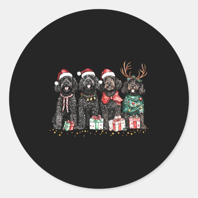 Santa Black Goldendoodle Christmas Winter Goldendo Classic Round Sticker (Front)