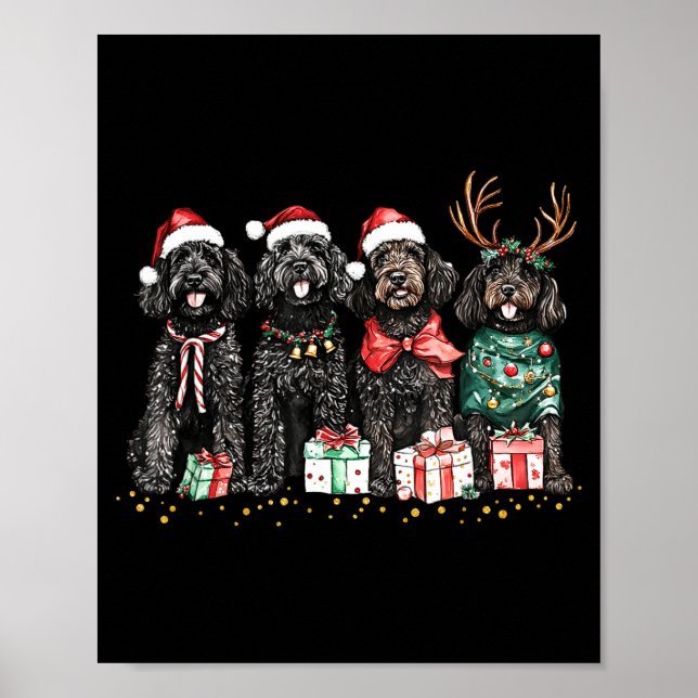 Santa Black Goldendoodle Christmas Winter Goldendo Poster (Front)