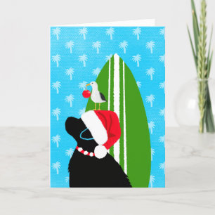 Santa Black Lab Surfboard Dog Christmas Card