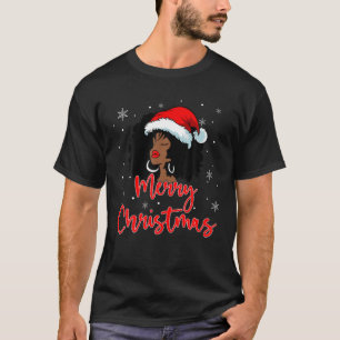 Santa Black Melanin American African Woman Hat Mer T-Shirt