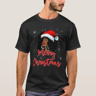 Santa Black Melanin American African Woman Hat Mer T-Shirt