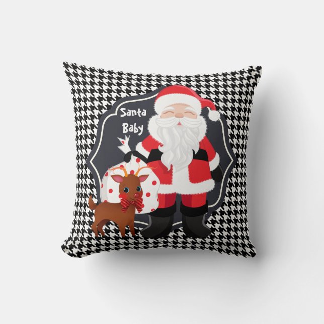 Santa Black Plaid/Red/Green Christmas Pillow (Front)