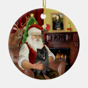 Santa-Black Pomeranian Ceramic Ornament