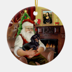 Santa-Black-Tan Dachshund (smooth) Ceramic Tree Decoration