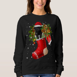 Santa Black Toy Poodle In Christmas Sock Pajama Sweatshirt
