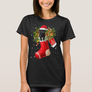 Santa Black Toy Poodle In Christmas Sock Pajama T-Shirt
