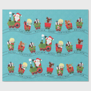 Santa & Blonde Boy on Train Wrapping Paper