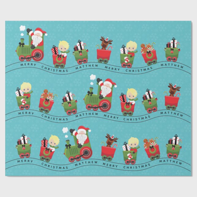 Santa & Blonde Boy on Train Wrapping Paper (Flat)