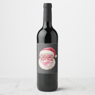 Santa Blowing Bubble Christmas Funny Xmas Wine Label