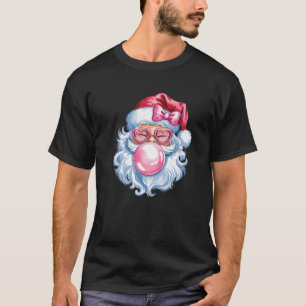 Santa Blowing Bubble Gum Christmas Pink Coquette S T-Shirt