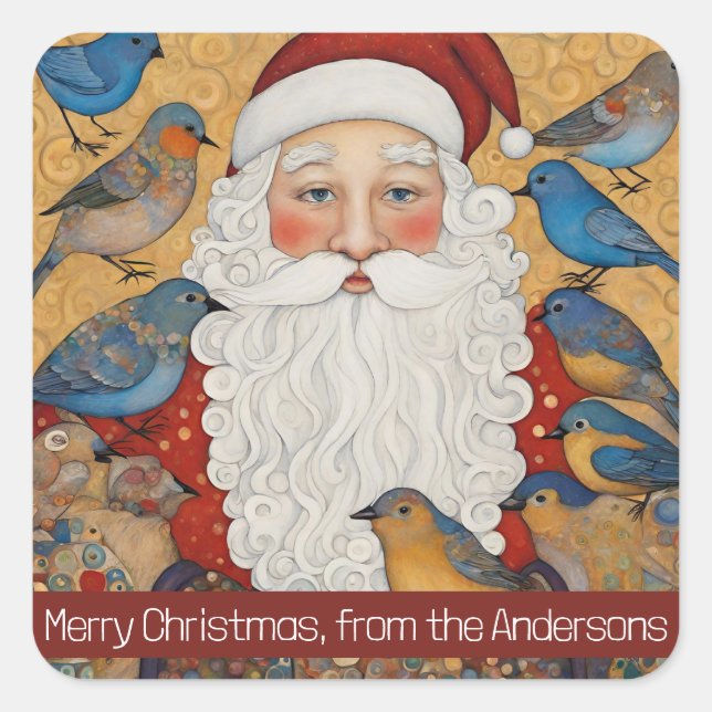 Santa Blue Birds  Square Sticker (Front)
