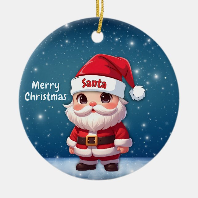 Santa Blue🎅 🎄 Ceramic Ornament (Front)