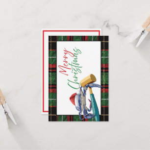 Santa Blue Crab with Mallet Christmas Card Custom
