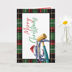 Santa Blue Crab with Mallet Christmas Card Custom