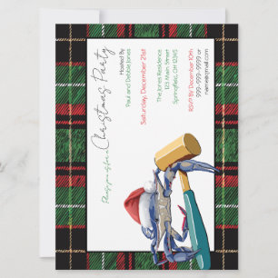 Santa Blue Crab with Mallet Christmas Party Custom Invitation