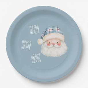 Santa Blue Hat Ho! Ho! Ho! Christmas Paper Plate
