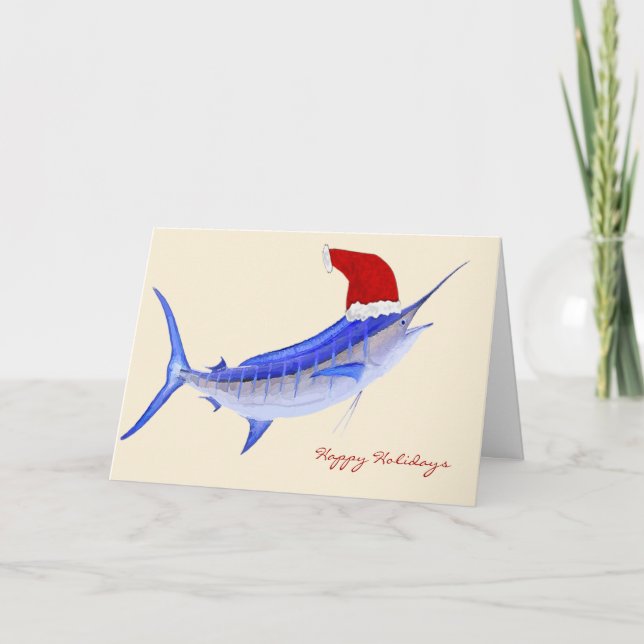 Santa Blue Marlin Christmas Holiday Card (Front)