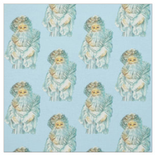 Santa Blue Pastel Vintage Christmas Fabric