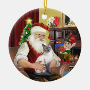 Santa - Blue Point Siamese Ceramic Tree Decoration