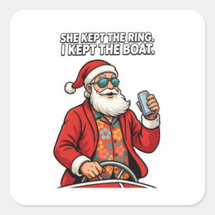 Santa Boat Captain Holiday Quote Funny Christmas Square Sticker