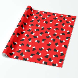 Santa Boots Pattern Christmas Holiday Red Black Wrapping Paper