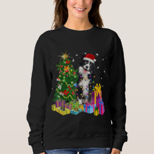 Santa Border Collie Dog Christmas Tree Light Funny Sweatshirt