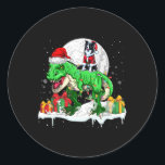 Santa Border Collie Riding T-rex Christmas Owner K Classic Round Sticker<br><div class="desc">Santa Border Collie Riding T-rex Christmas Owner Kids Family</div>