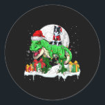 Santa Border Collie Riding T-rex Christmas Owner K Classic Round Sticker<br><div class="desc">Santa Border Collie Riding T-rex Christmas Owner Kids Family</div>