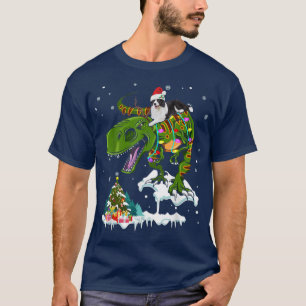Santa Border Collie Riding TRe Reindeer Xmas Light T-Shirt