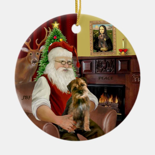 Santa - Border Terrier 1 Ceramic Tree Decoration (Front)