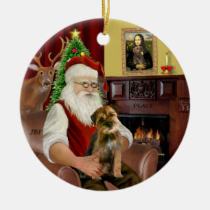 Santa - Border Terrier 1 Ceramic Tree Decoration