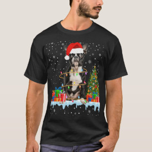 Santa Boston Terrier Dog Christmas Lights Xmas T-Shirt