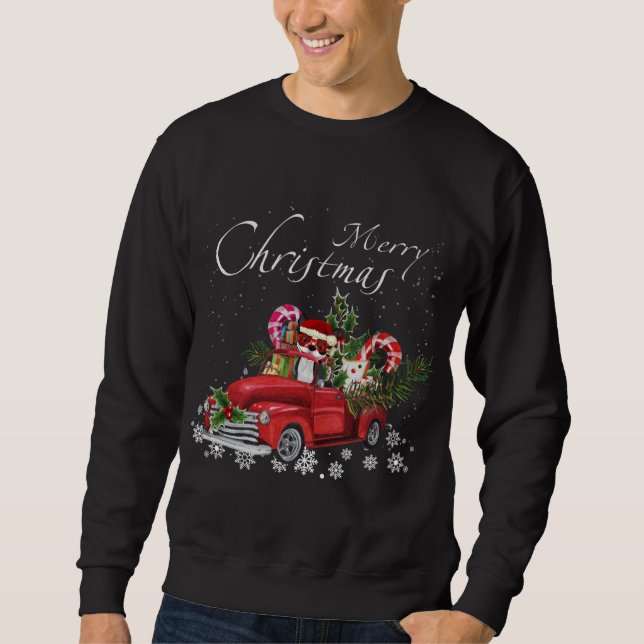 Santa Boston Terrier Riding Red Truck Merry Christ Sweatshirt (Front)