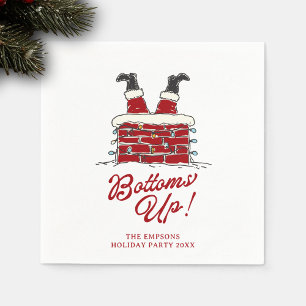 Santa Bottoms Up Funny Holiday Cocktail Accent Napkin