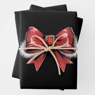 Santa Bow Noel Santa Coquette Christmas Holiday  Wrapping Paper Sheet