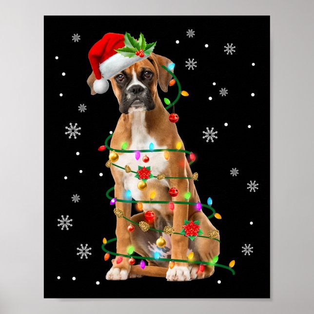 Santa Boxer Christmas Lights Xmas Dog Lover Men Wo Poster (Front)