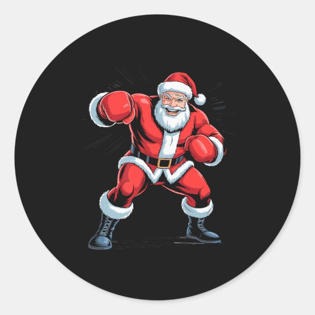 Santa Boxing Lover Funny Holiday Christmas Xmas Pa Classic Round Sticker (Front)