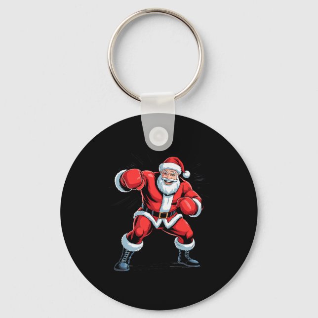 Santa Boxing Lover Funny Holiday Christmas Xmas Pa Key Ring (Front)