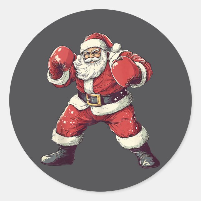 Santa Boxing Lover Funny Mma Muay Thai Boxer Chris Classic Round Sticker (Front)