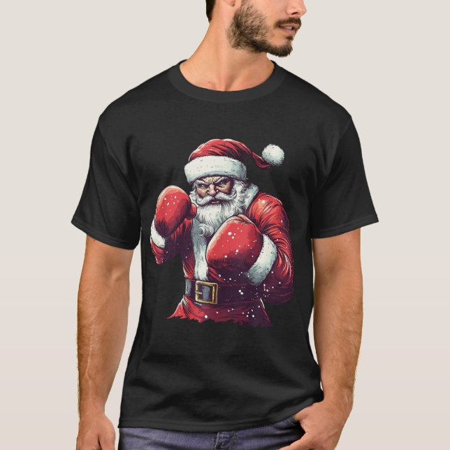 Santa Boxing Lover Mma Muay Thai Boxer Christmas X T-Shirt (Front)