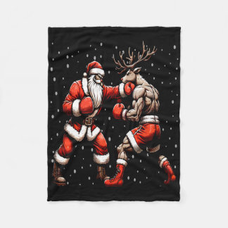 Santa Boxing Reindeer Christmas Sweater  Fleece Blanket