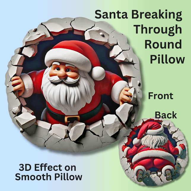 Santa Breaking Through Wall - 3D Effect Round Cushion (Creator Uploaded)