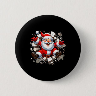 Santa Breaking Through Wall Xmas Toddler Boys Kids 6 Cm Round Badge