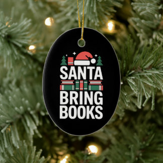 Santa Bring Books Book Lover Christmas Tree Ceramic Ornament